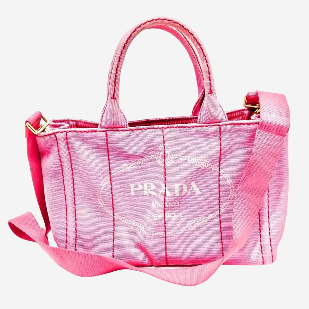 Prada Canapa Hand Bag Pink Canvas 25cm